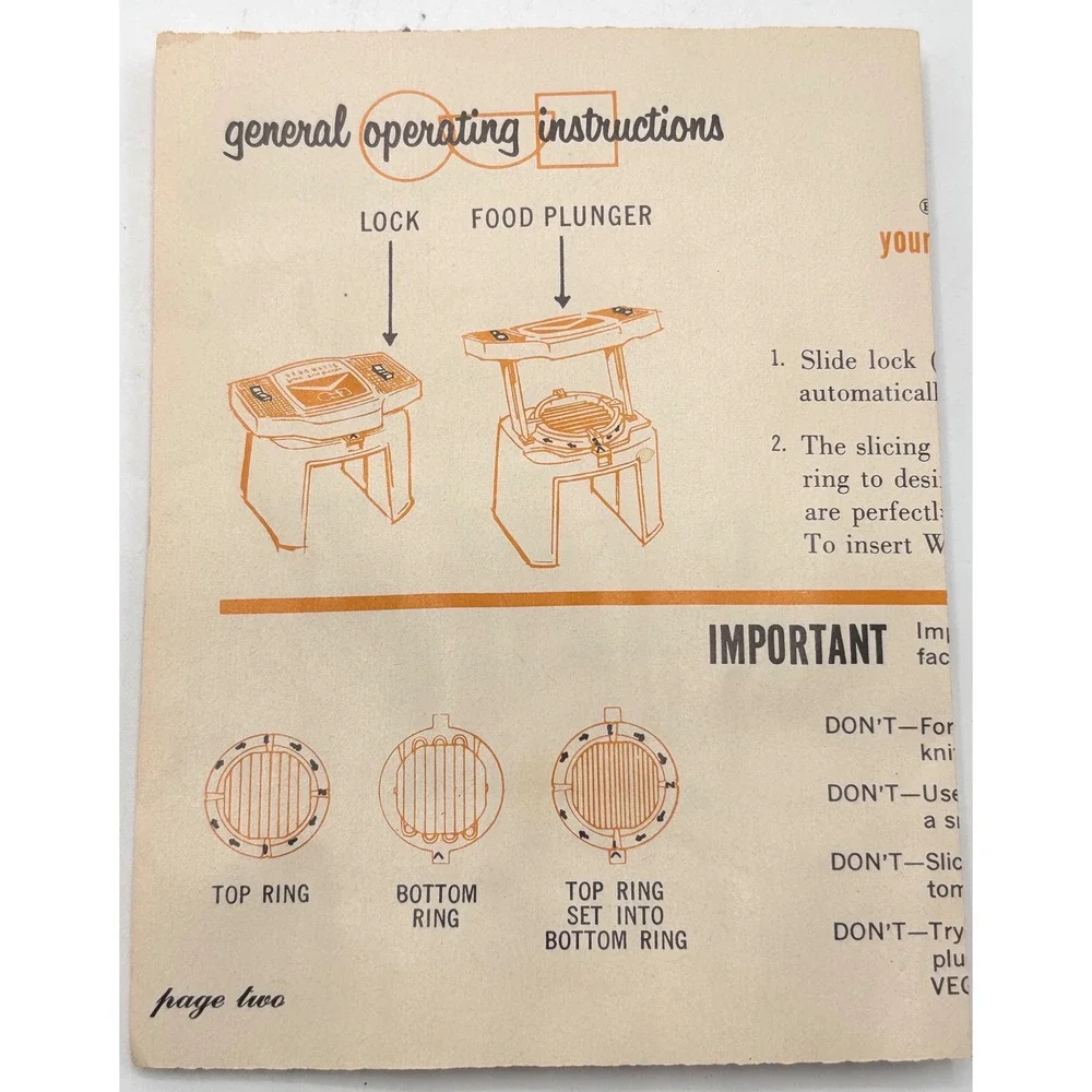Vintage Veg-O-Matic Food Preparer PBI 1960s Kitchen Slicer Dicer with Box Manual